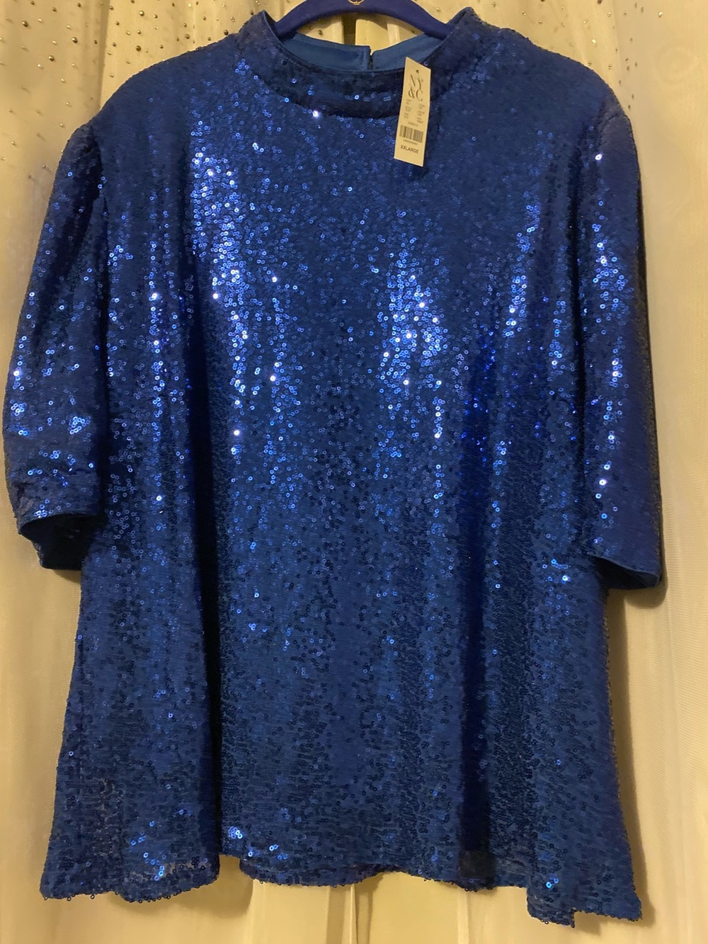 NEW YORK & COMPANY NWT SIZE XXL MOCK NECK ROYAL BLUE SEQUIN TOP